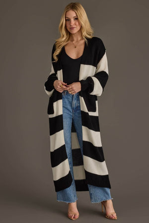 Black & White Striped Duster Cardigan