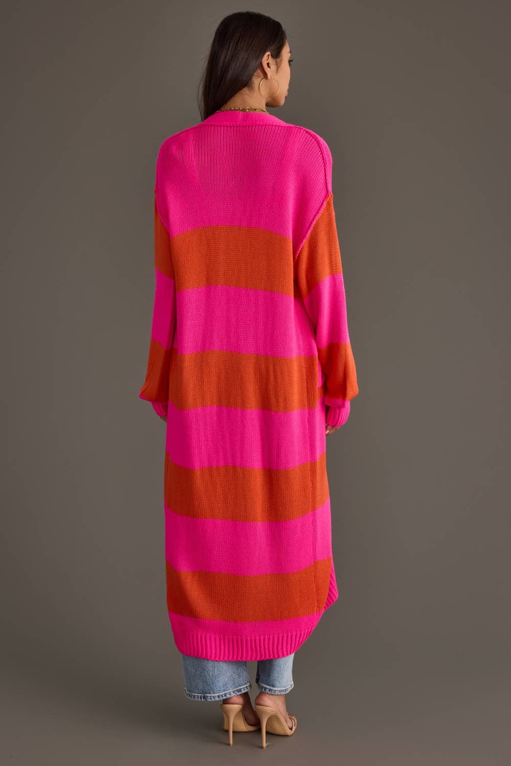 Bright Pink &amp; Orange Striped Duster Cardigan