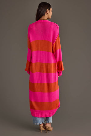 Bright Pink & Orange Striped Duster Cardigan