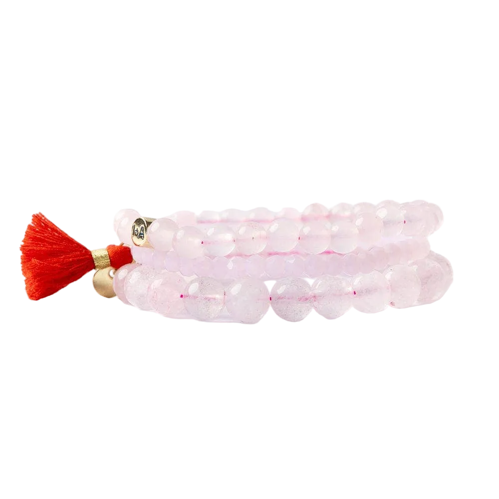 Addison Set Of 3 Stretch Bracelets Glass And Crystal With Bag Pale Pink