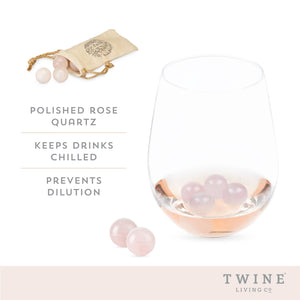 Rose Quartz Wine Chilling Gems w/ Storage Bag - Set of 6