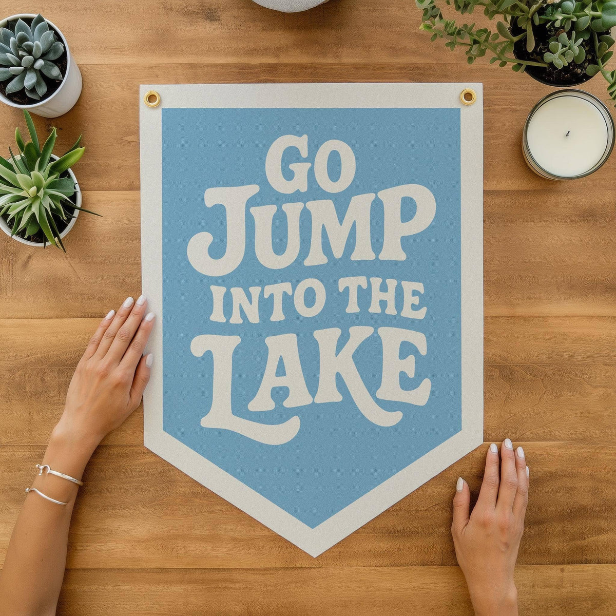 Go Jump In A Lake Felt Camp Flag