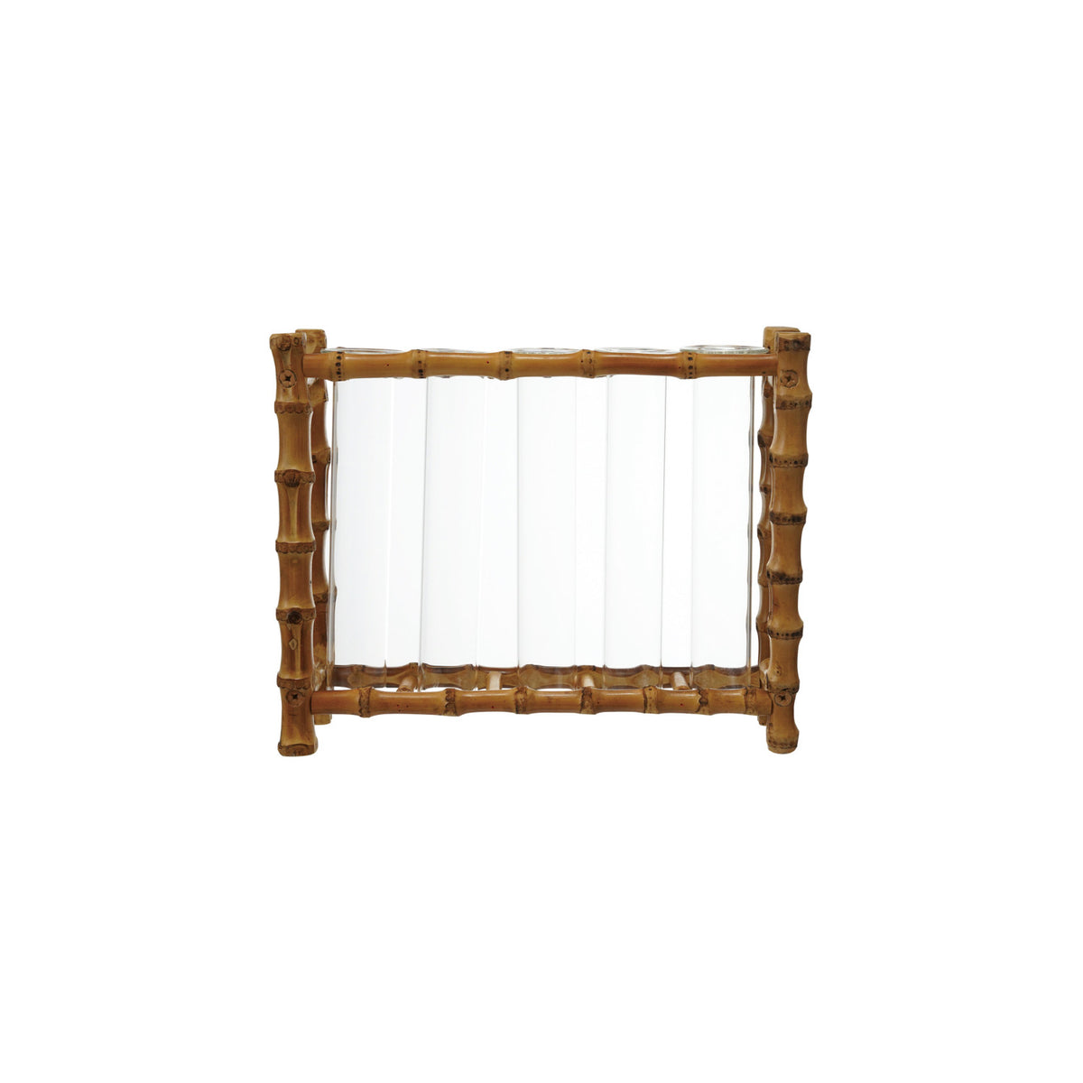 Bamboo Stand with 5 Glass Test Tube Vases, Natural