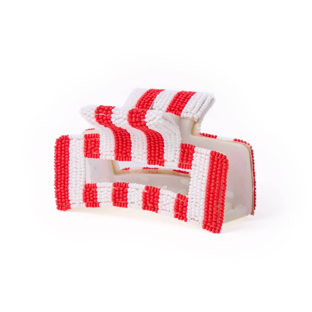 Game Day Striped Beaded Hair Claw Clip Red + White  Wholesale