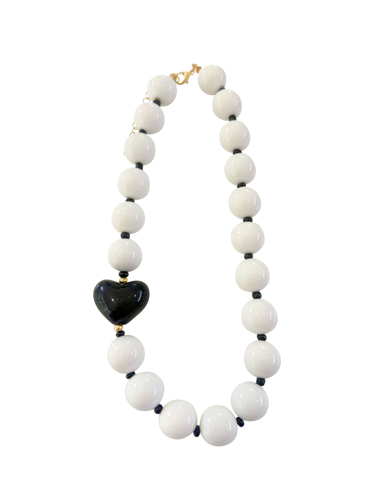 Judy Chunky Beaded Heart Necklace - White
