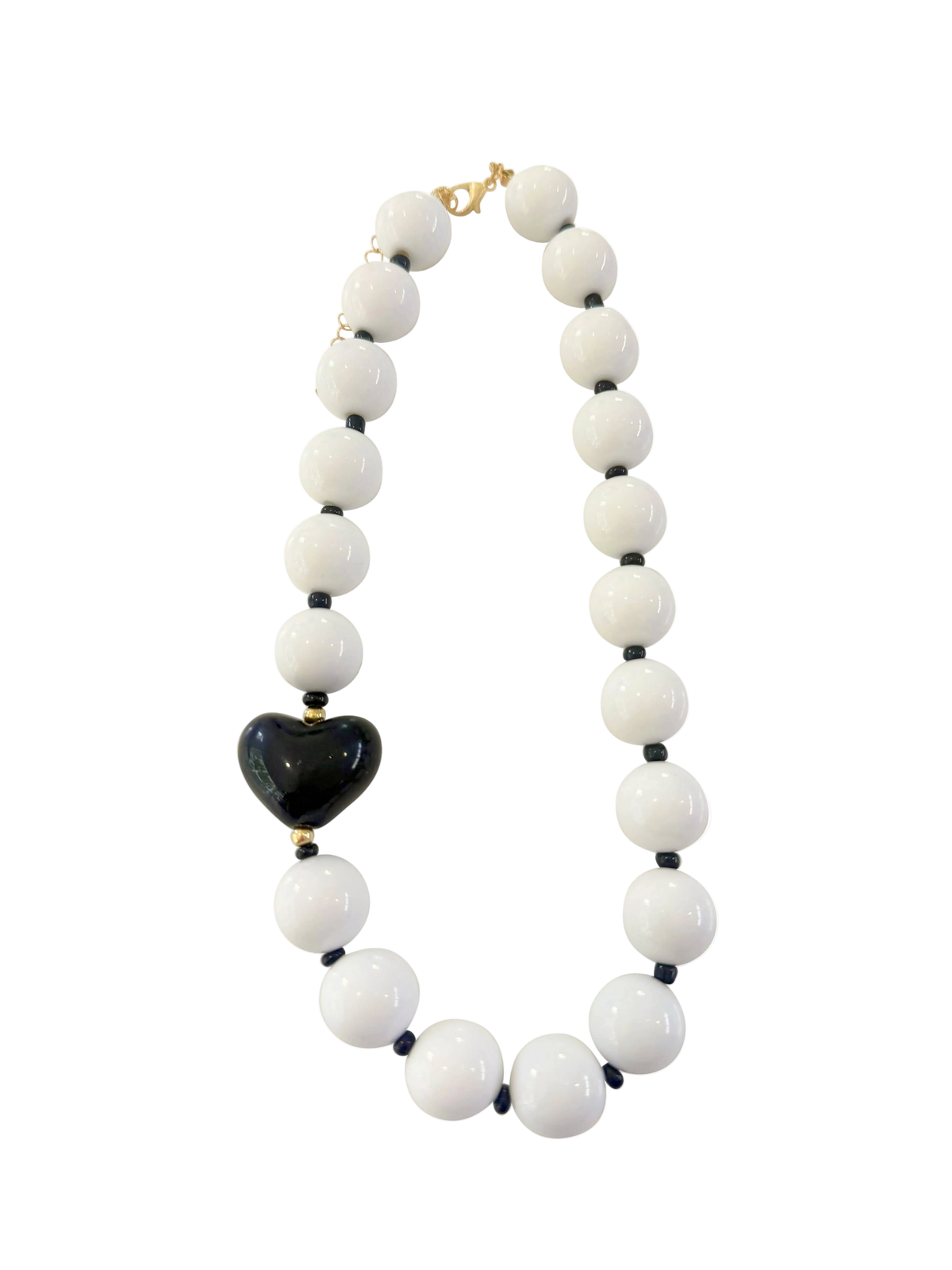 Judy Chunky Beaded Heart Necklace - White