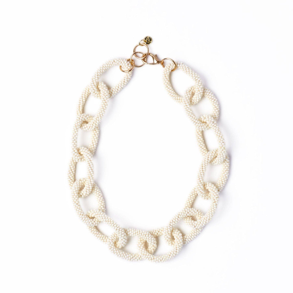 Jenna Chain Link Beaded Necklace Ivory