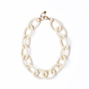 Jenna Chain Link Beaded Necklace Ivory