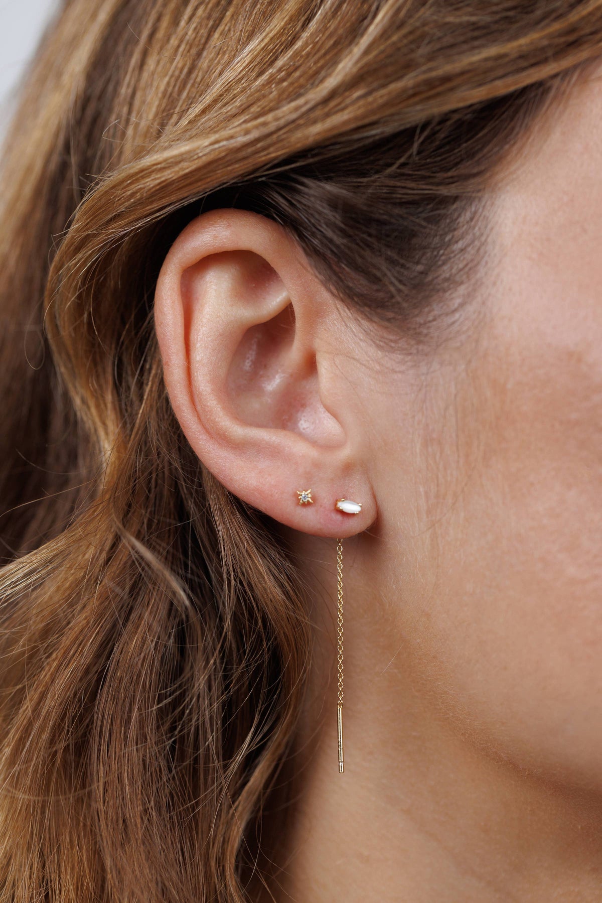 Studded Threader - Mother of Pearl - Earrings