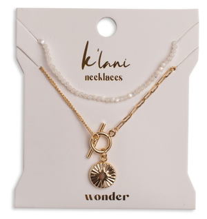 "Wonder" Gold Star with White Bead Necklace Set