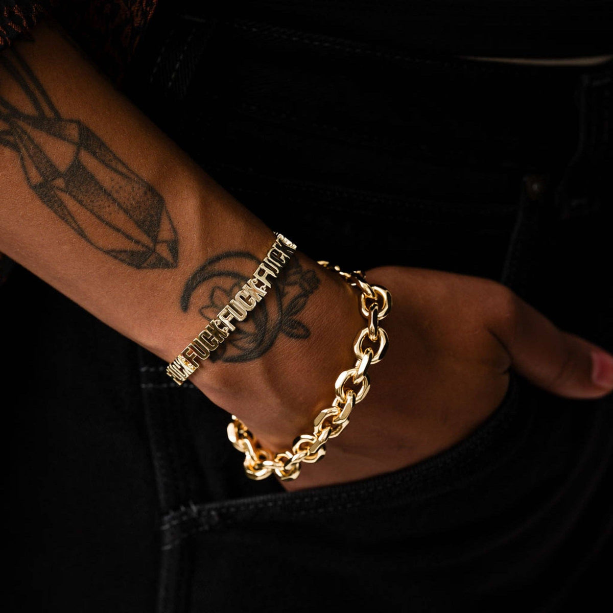 14k gold plate Fuck Fuck Fuck Chain Link Bracelet (SM + Med)