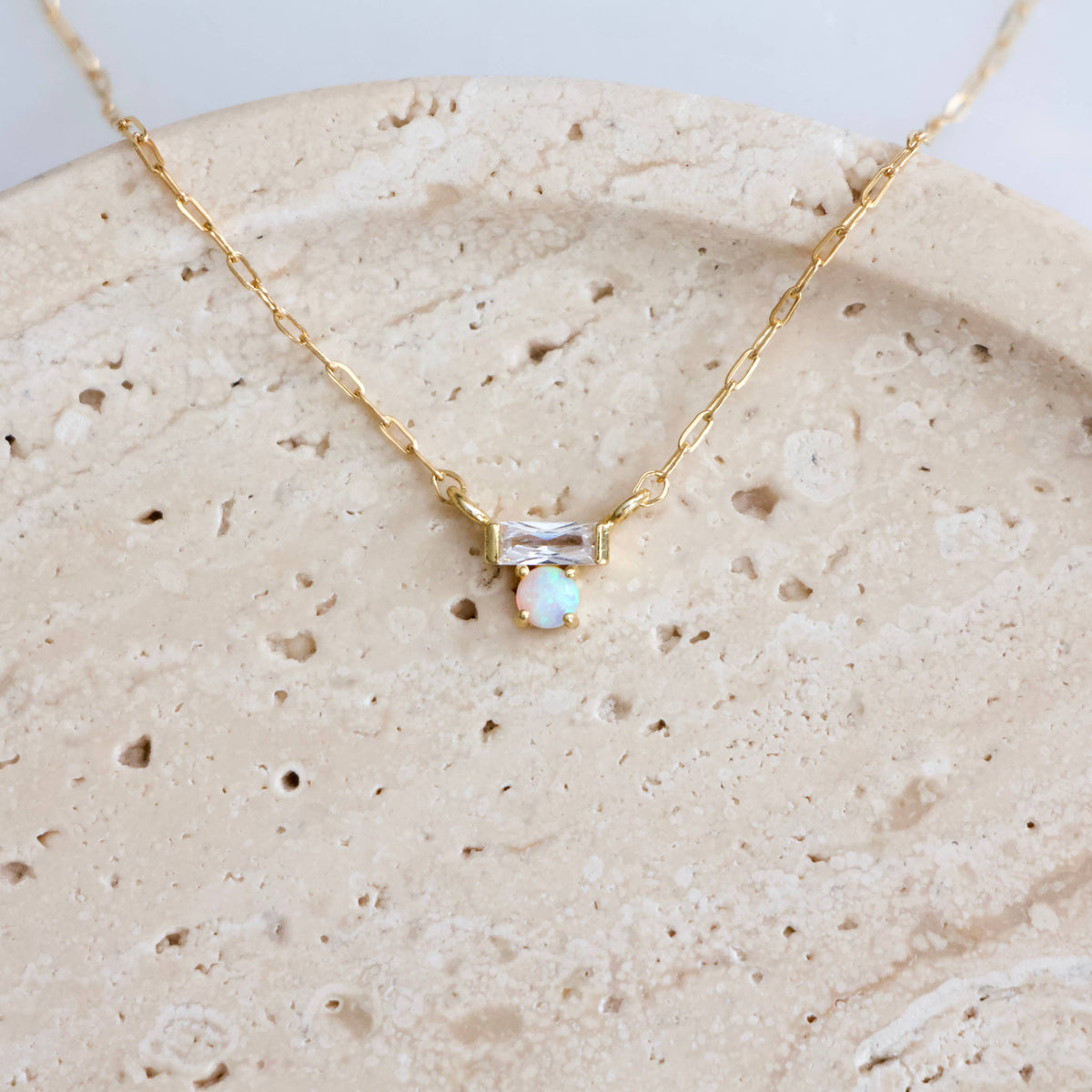 Mini CZ Opal Necklace - Gold Filled 