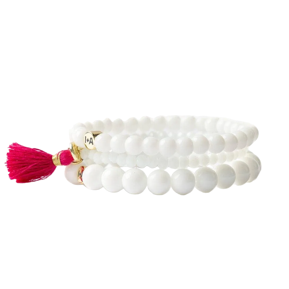 Addison Set Of 3 Stretch Bracelets Glass And Crystal With Bag White