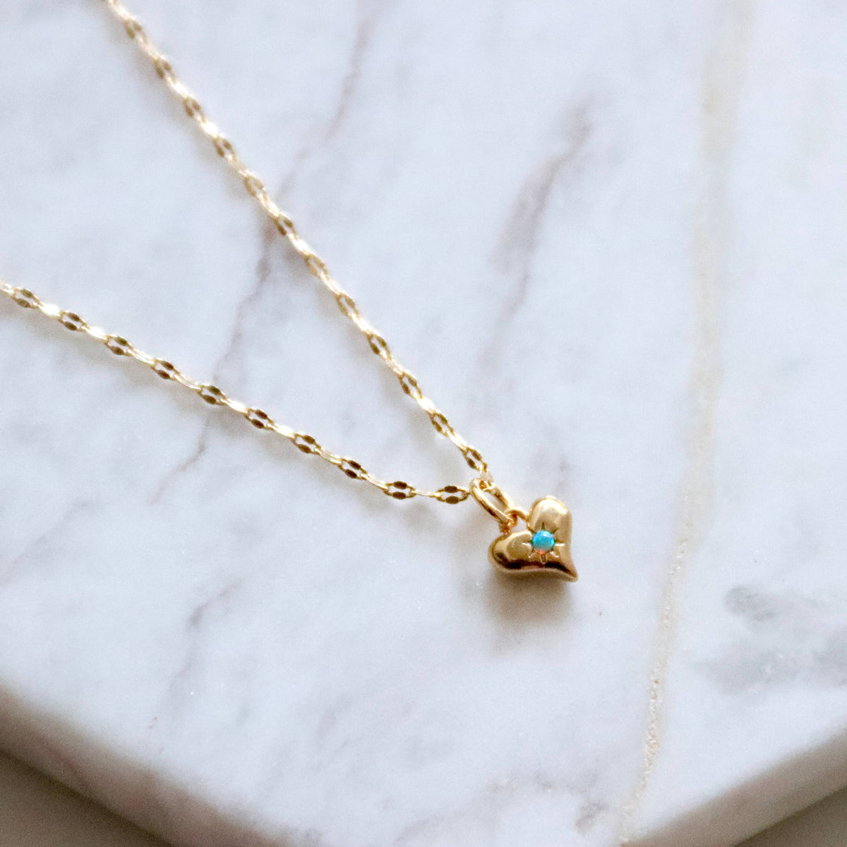 Opal Dainty Heart Necklace Blue or Pink Opal