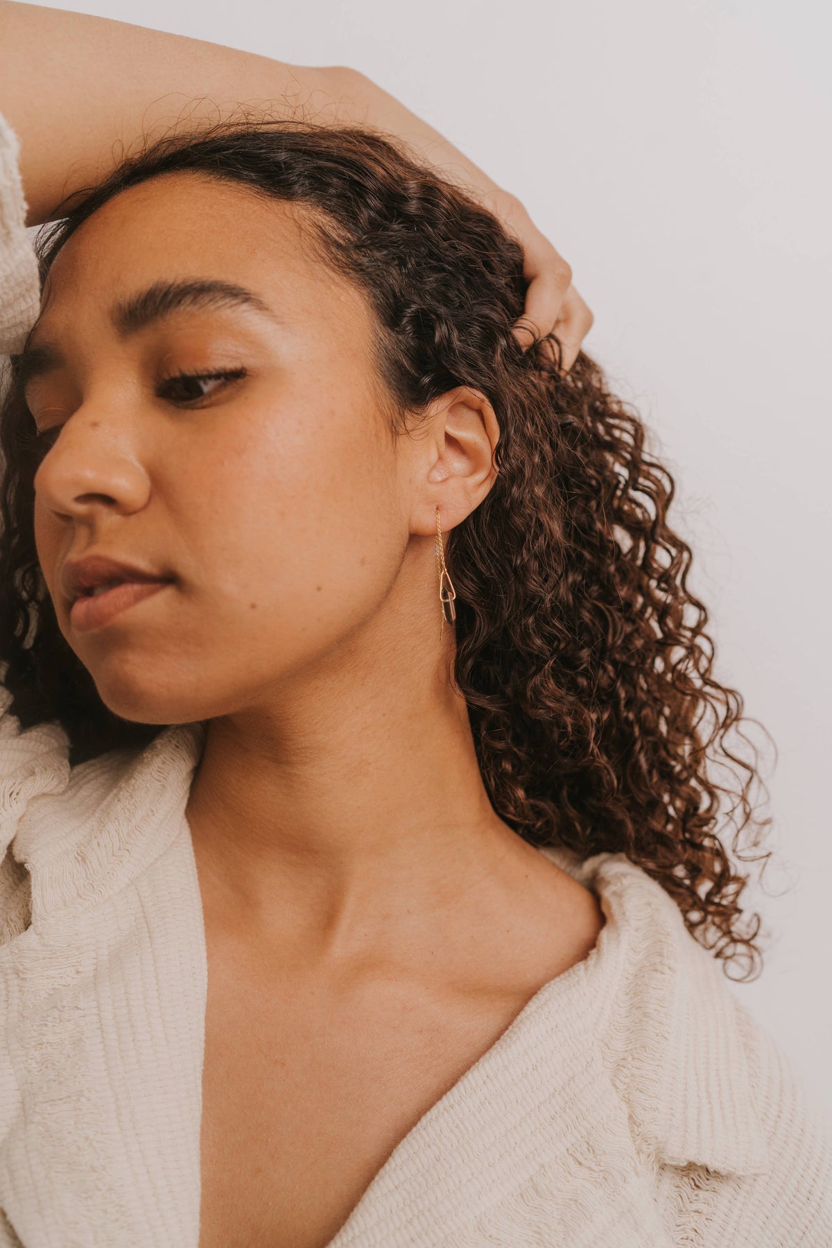 Threader - Smoky Quartz - Gold Earrings