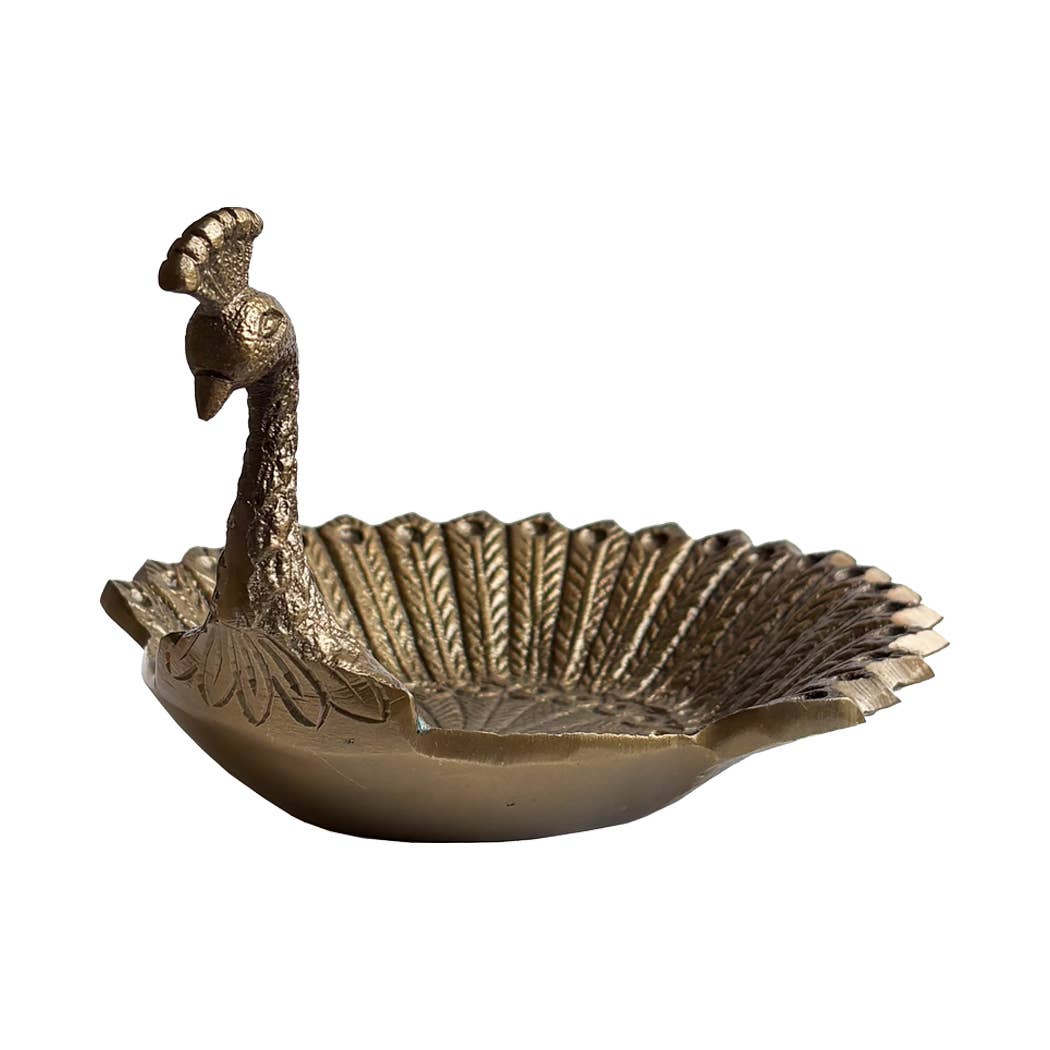 6-3/4&quot; Brass Vintage Peacock Change | Jewelry | Trinket Tray
