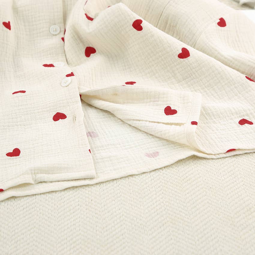 Valentine&#39;s Day Love heart printed Cotton Pajamas Set