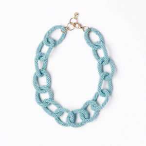 Jenna Chain Link Beaded Necklace Light Blue