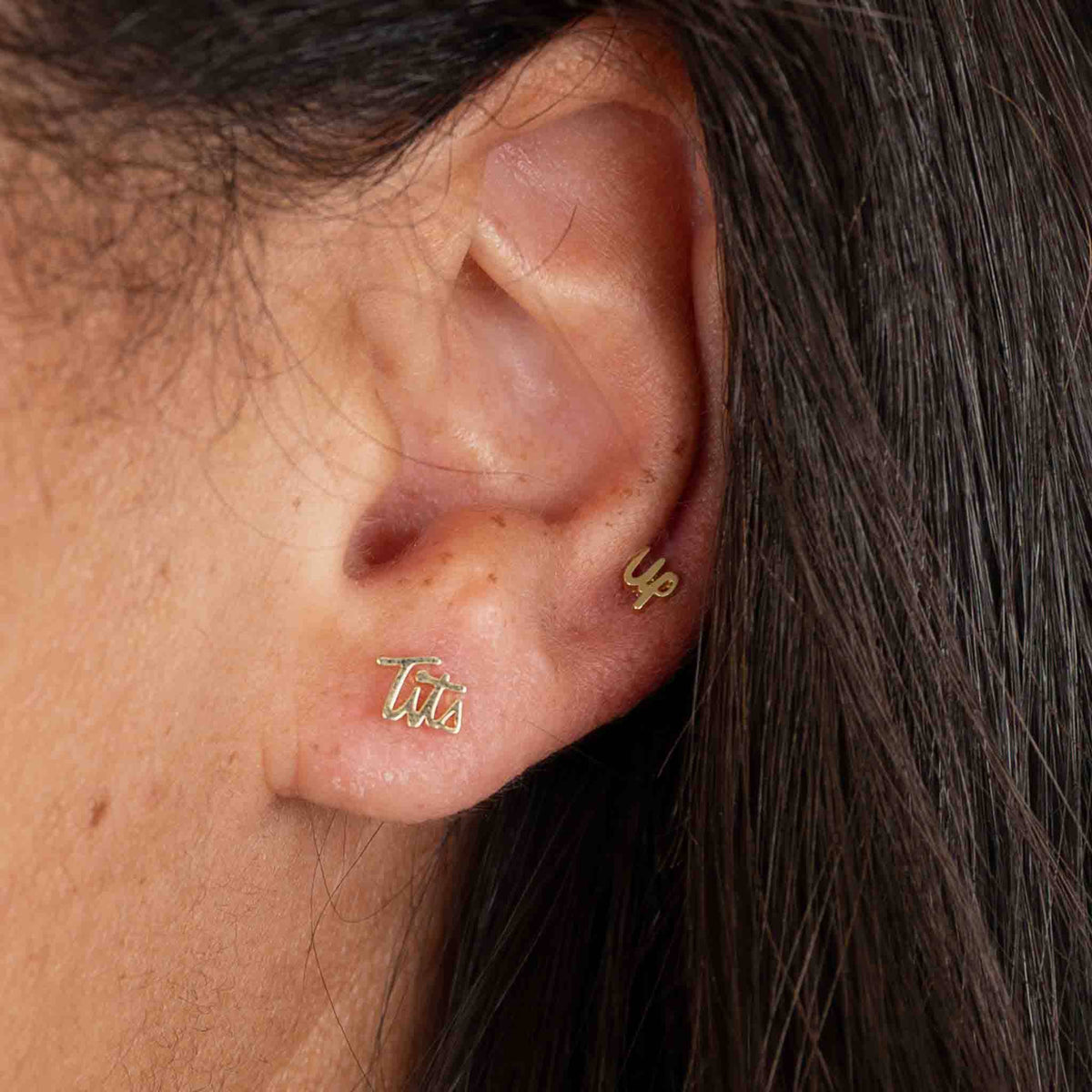 Tits Up Stud Earrings - 14K Gold Plate or Sterling Silver