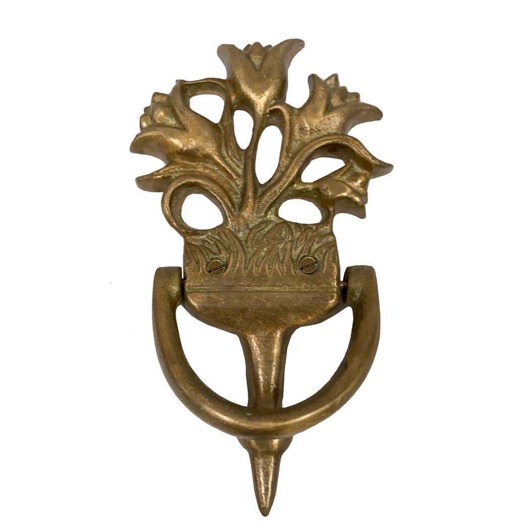 6-1/2&quot; Antiqued Brass Flower Door Knocker- Vintage Style