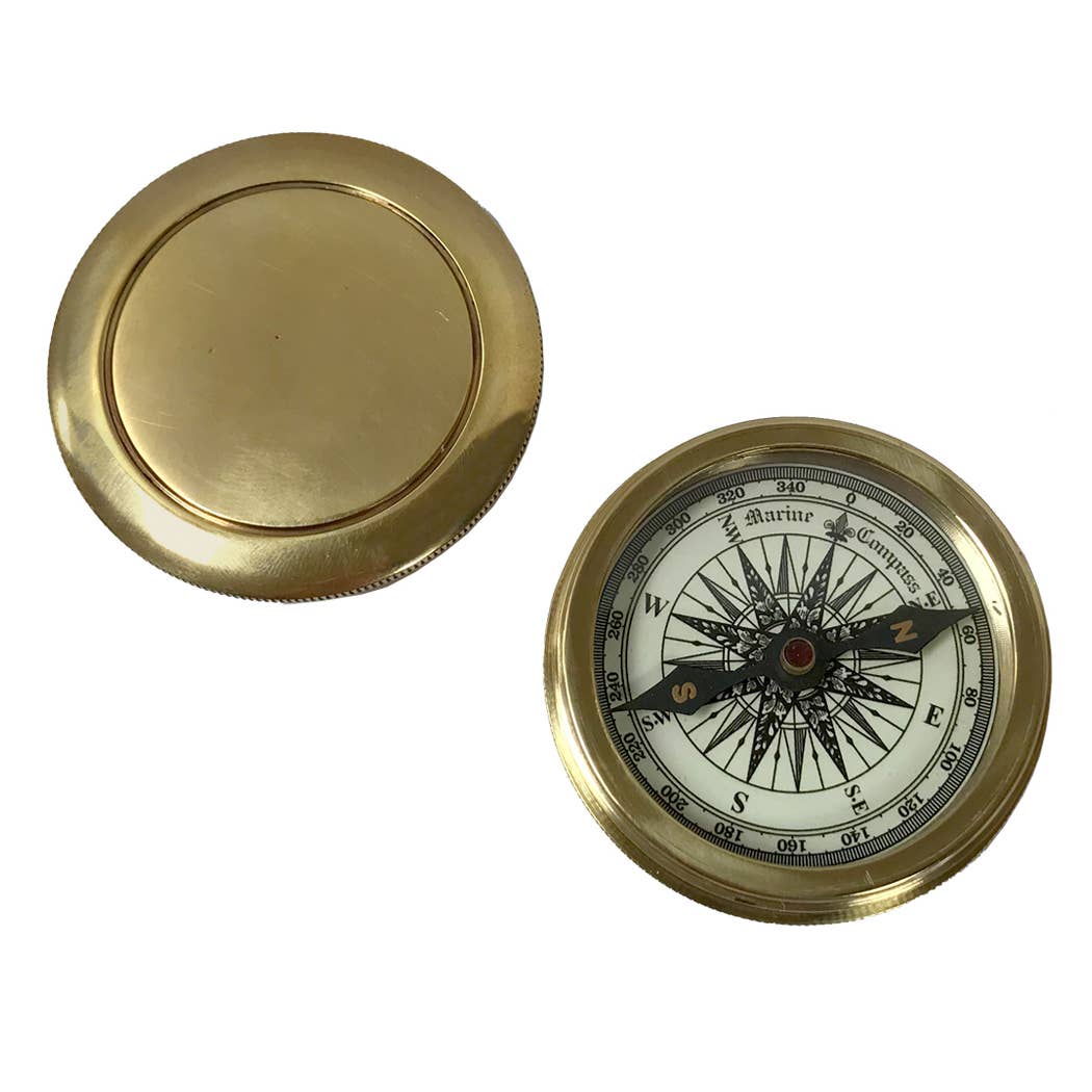 2-1/4&quot; Solid Polished Brass Pocket Compass with Screw-On Lid