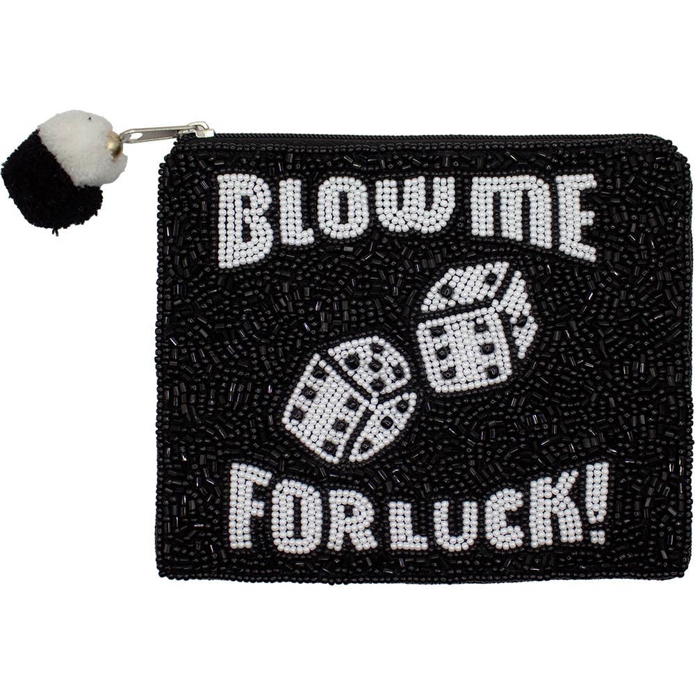 BLOW ME FOR LUCK BEADED COIN POUCH