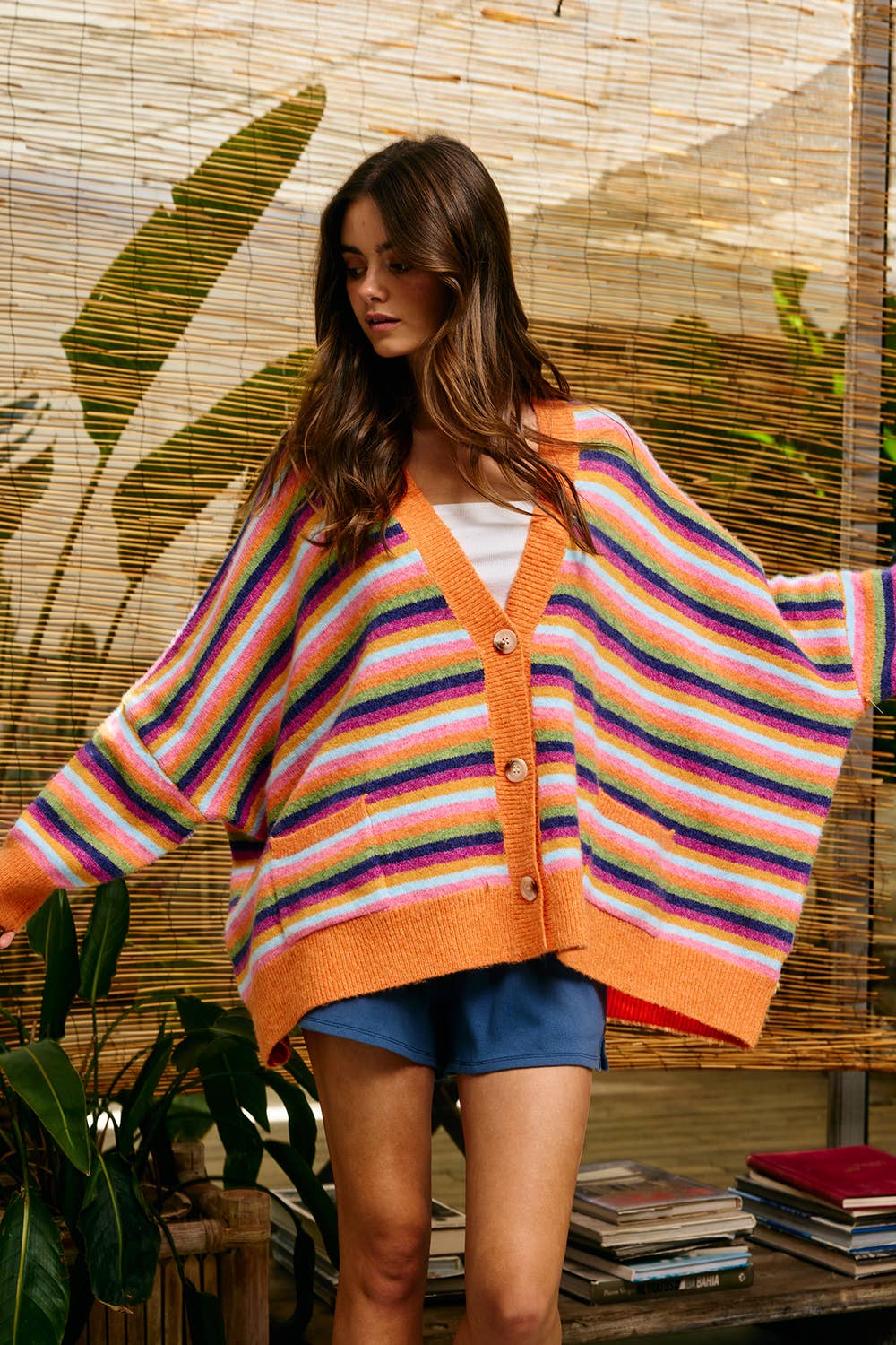 Multi-Stripe Oversized Sweater Cardigan