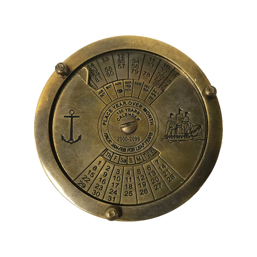 2-1/4&quot; Antiqued Solid Brass Compass With 100-Year Calendar