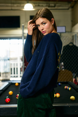 Embroidered "Lucky Duck" V-Neck Cardigan