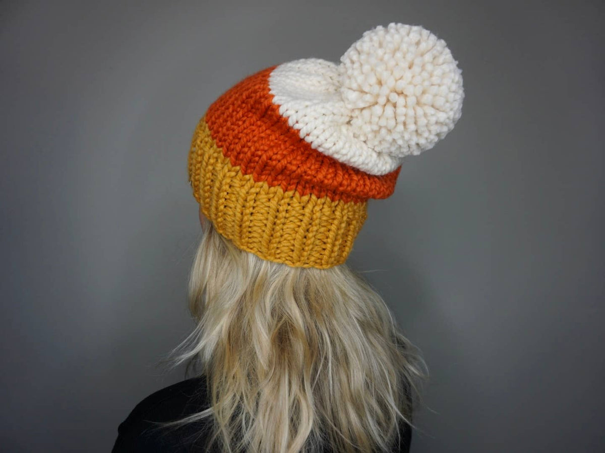 The Candy Corn Beanie- Halloween, Fall, handmade knit hat