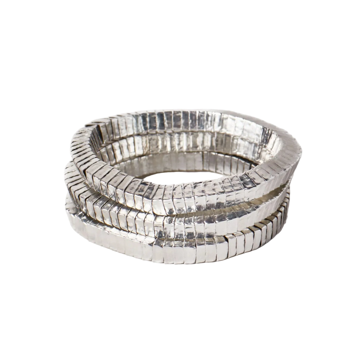 Lucille Square Bead Stretch Bracelet Silver