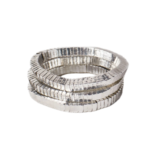 Lucille Square Bead Stretch Bracelet Silver