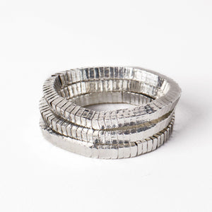 Lucille Square Bead Stretch Bracelet Silver